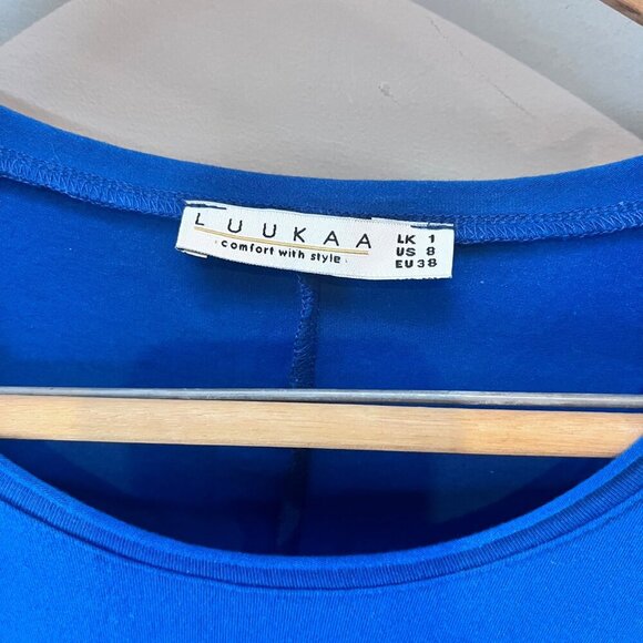 Luukaa Lagenlook Asymmetrical Hem Blue Dress - Size 8 - Picture 2 of 5